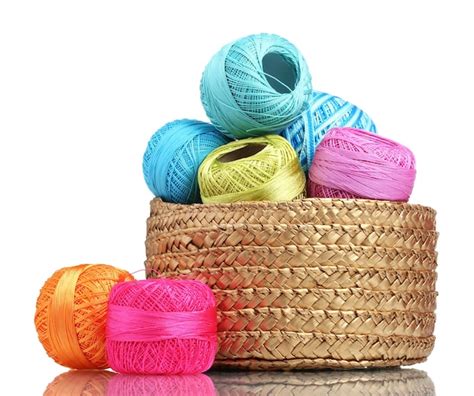 Premium Photo Bright Threads For Knitting In The Basket Isolated On White