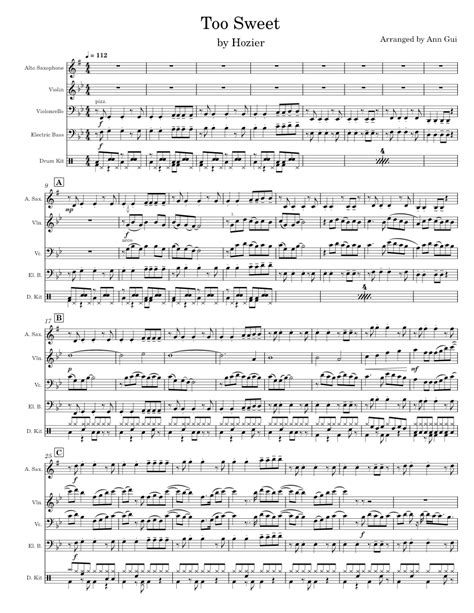 Too Sweet Hozier Sheet Music For Saxophone Alto Violin Cello Bass Guitar And More Instruments