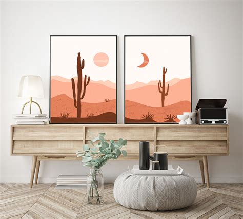 Mid Century Modern Desert Print Arizona Desert Boho Wall Art Etsy