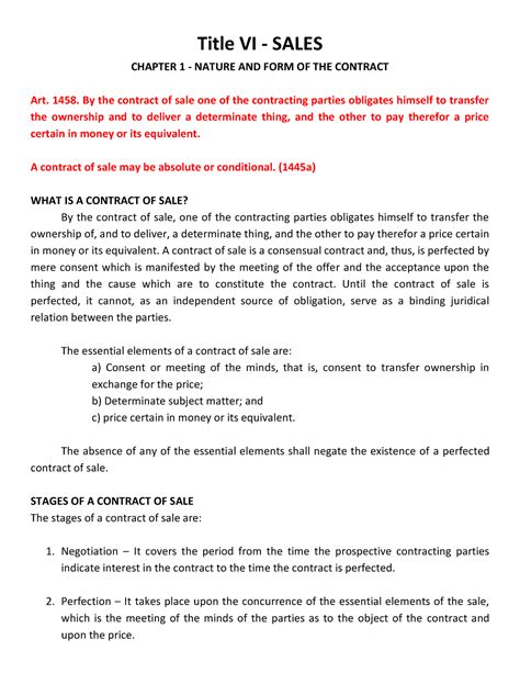 Law Of Sale Chapter 1 Title VI SALES CHAPTER 1 NATURE AND FORM