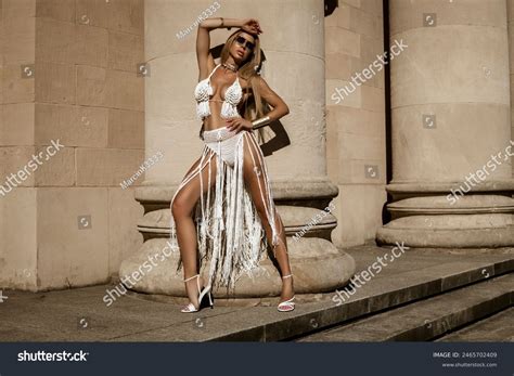 Sexy Female Model Macrame White Bikini Stock Photo 2465702409 Shutterstock