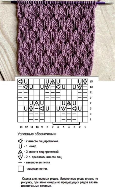 The Knitting Pattern Is Shown In Purple And White As Well As An