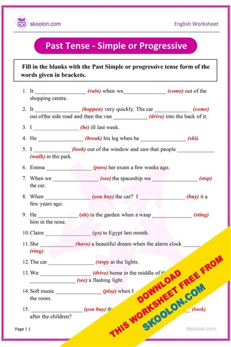 Tenses In English Past Simple And Past Progressive Worksheet 1