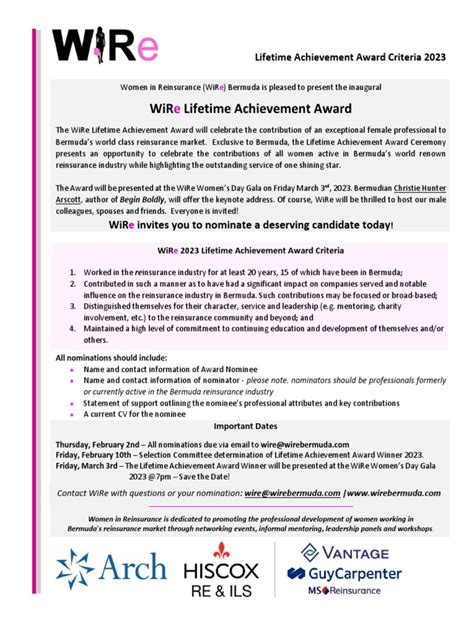 WiRe - Lifetime Achievement Award Criteria 2023 | PDF