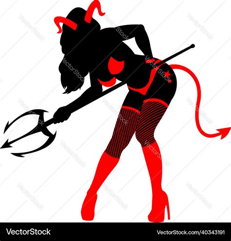 Sexy Devil Girl Silhouette With Trident Royalty Free Vector