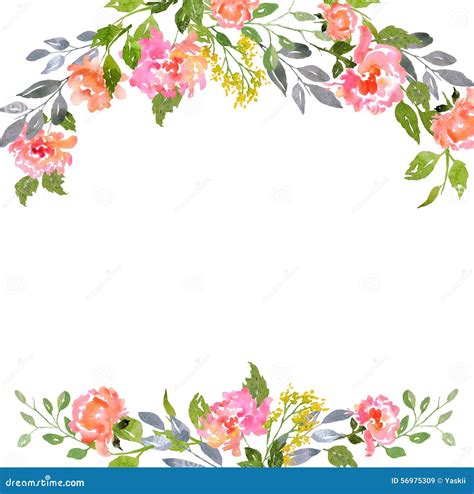 Plantilla Floral De La Tarjeta De La Acuarela Stock de ilustración