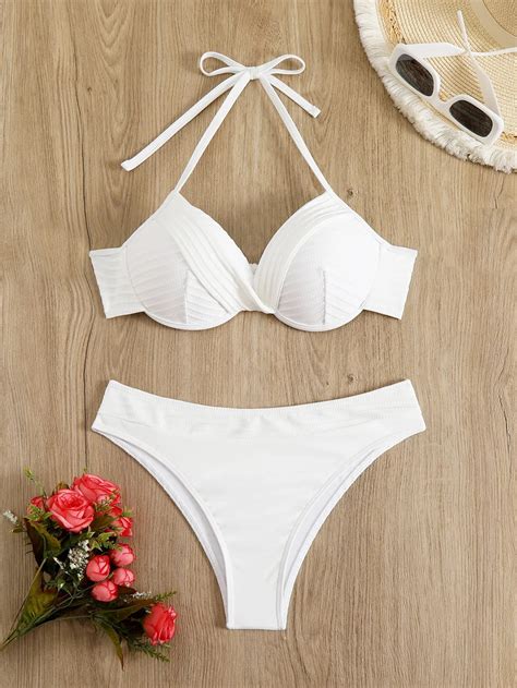 2025 Women S White Push Up White Padded Bikini Set Sexy Two Piece