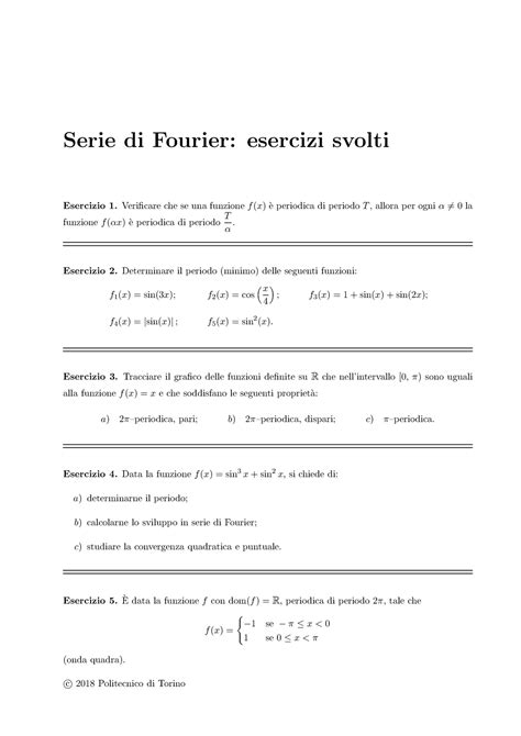 Esercizi Svolti Su Serie Di Fourier Esercizio 1 Che Se Una Funzionef