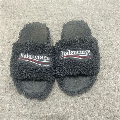 Authentic fluffy balenciaga slides size 4 have been... - Depop