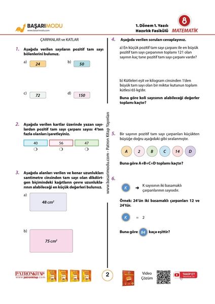 Matematik 1 Dönem 1 Yazılı 8 Sınıf Hazırlık Fasikülü Başarı Modu