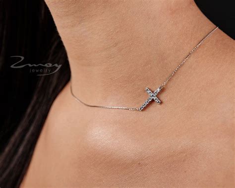 Diamond Cross Necklace Sideway Necklaces Sideways Cross Pendant Gold Cross Necklace Cross