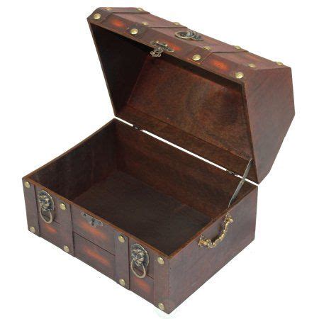 Vintiquewise Antique Wooden Pirate Treasure Chest With Lion Rings