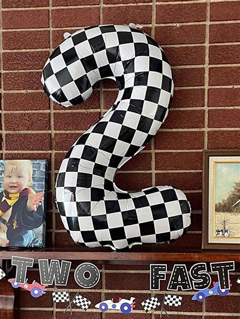 1pc 40 Inch Racecar Number Balloon Large Black White Checkered