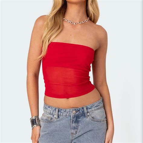 Edikted Red Boob Tube Only Worn To Try On Depop