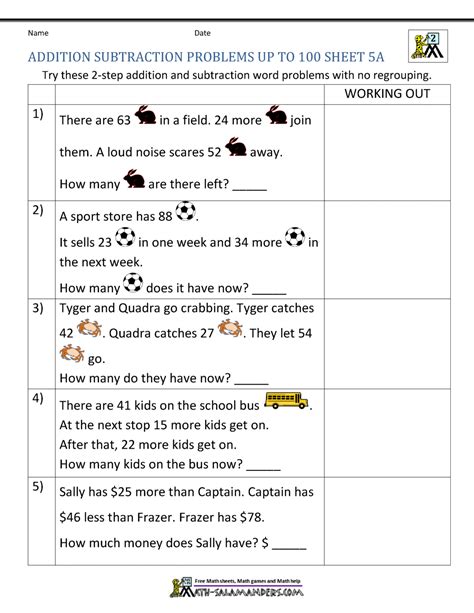 Two Digit Word Problems Addition And Subtraction