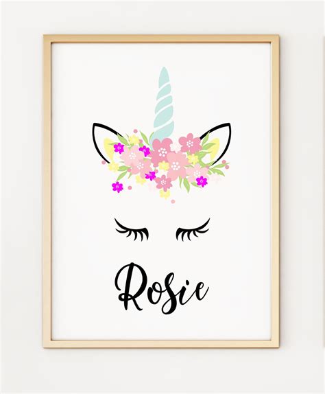 A4 Personalised Kids Children Girl Pretty Unicorn Poster Print Etsy