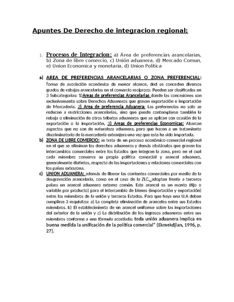 D De Integracion Regional Resumen Apuntes De Derecho De Integracion