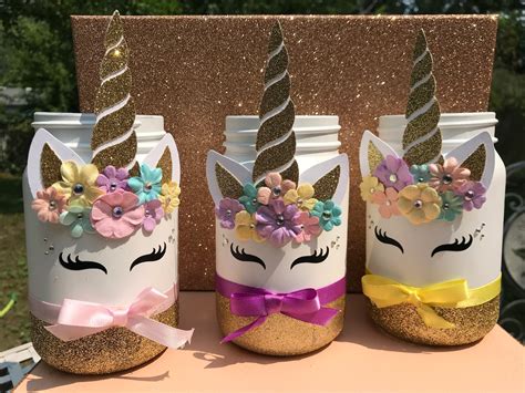 Unicorn Jars Unicorn Party Centerpieces Unicorn Decor Unicorn Glass