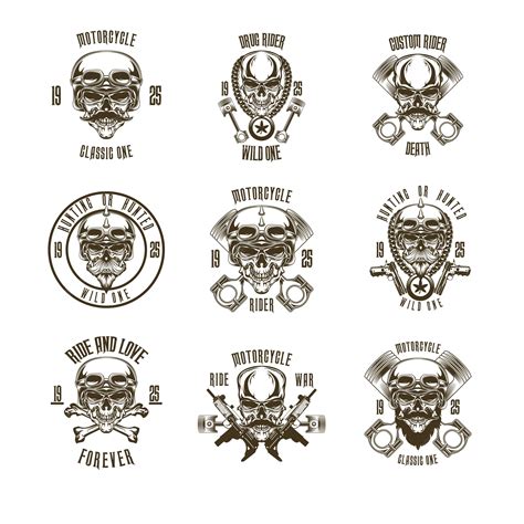 Premium Vector | Skull motorcycle logo set