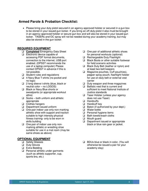 Oregon Armed Parole And Probation Checklist Download Printable Pdf