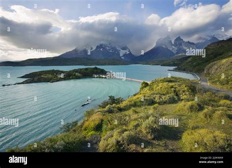 Lake Pehoe, in Torres del Paine National Park, Patagonia, Chile.; Lago ...