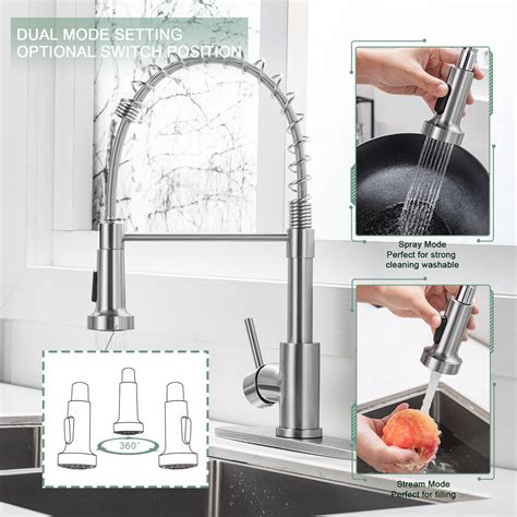 Wewe Kitchen Faucets Brushed Nickel Kitchen Faucet With Pull Down