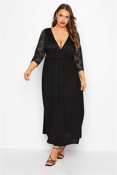 Yours London Plus Size Black Lace Wrap Maxi Dress Yours Clothing