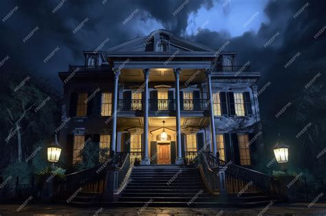 Premium AI Image | A haunted house in the night with a dark sky behind it.