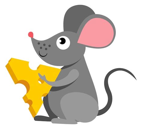 Ratón divertido con trozo de queso rata de dibujos animados lindo