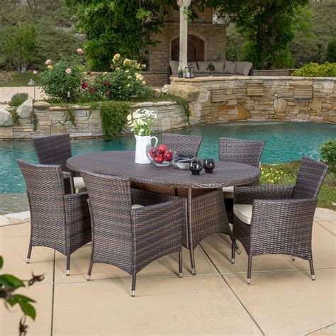 Clementine Outdoor 7pc Multibrown Wicker Long Dining Set Wicker