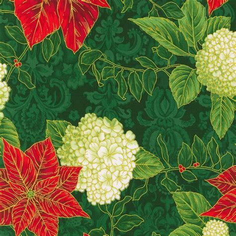 Robert Kaufman Holiday Flourish Snow Flower Green