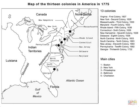 Thirteen Colonies Blank Map Coloring Page Free Printable Coloring