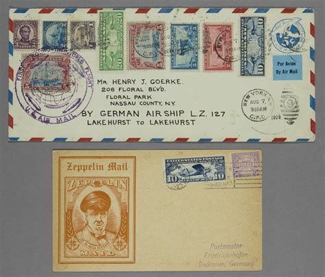 Lot Airship Graf Zeppelin Postal Cover And Postcard