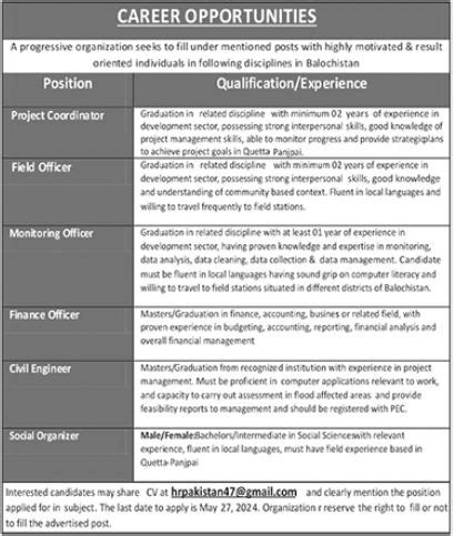 Project Coordinator Monitoring Officer Jobs 2024 In Quetta 2025 Job