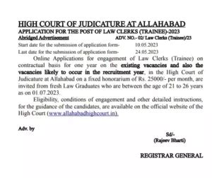 Allahabad High Court Law Clerk Recruitment 2023 Easy Apply Online