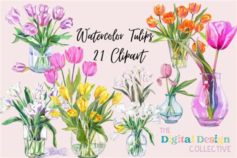 Watercolor Tulips Clipart Bundle Graphic By Lizballew Creative Fabrica