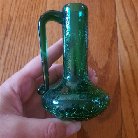 Accents Vintage Green Crackle Glass Vase Rare Shape Poshmark