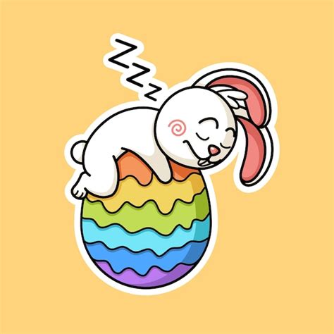 Premium Vector Cute Easter Rabbit Sleeping On Easter Egg In Sticker