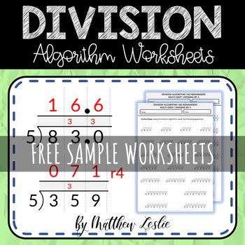 Division Algorithm Worksheets Freebie By Griffin Education Enterprises