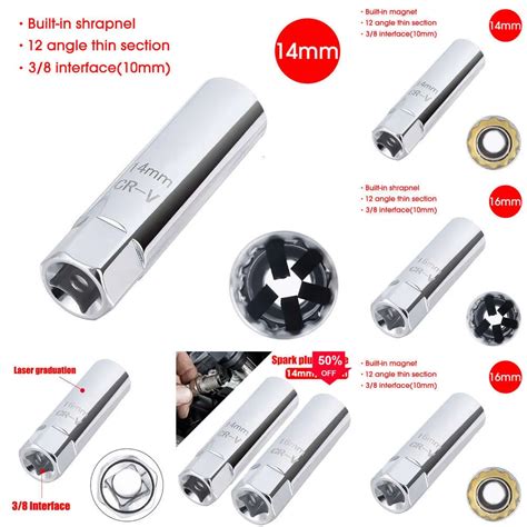 Universal Spark Plug Socket Wrench 12 Magnetic Thin Wall For 14 16mm