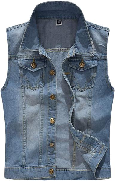 Youthup Gilet Per Uomo Vintage Strappato Gilet Di Jeans Da Uomo Fresco