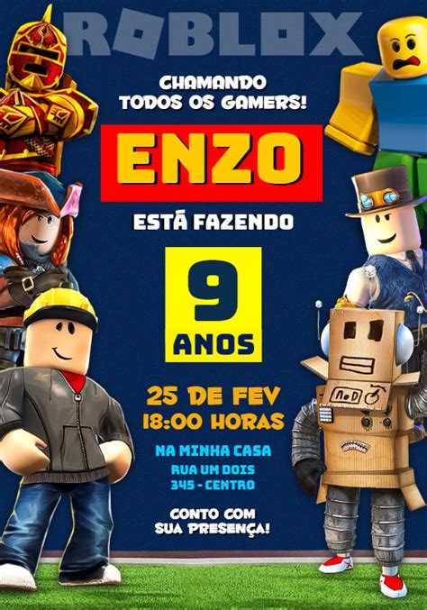 Convite Aniversário Roblox menino Edite grátis nosso editor online