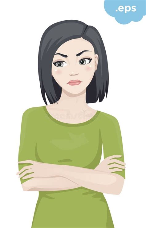 An Angry Young Woman Crossed Her Arms Stock Illustration