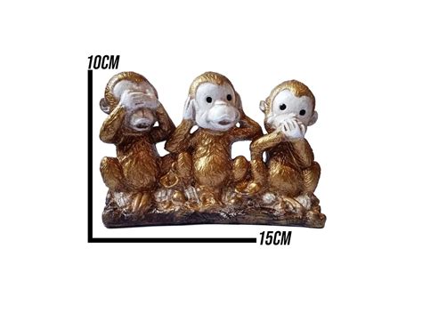 Trio Macacos S Bios Dourado Cego Surdo E Mudo Estatueta Elo