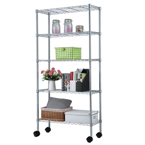 QXDRAGON 5 Layer Commercial Adjustable Wire Metal Shelf Shelving Rack