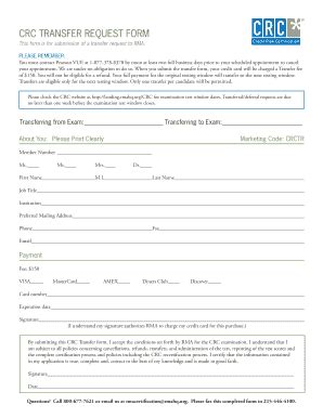 Fillable Online CRC TRANSFER REQUEST FORM Rma Fax Email Print PdfFiller