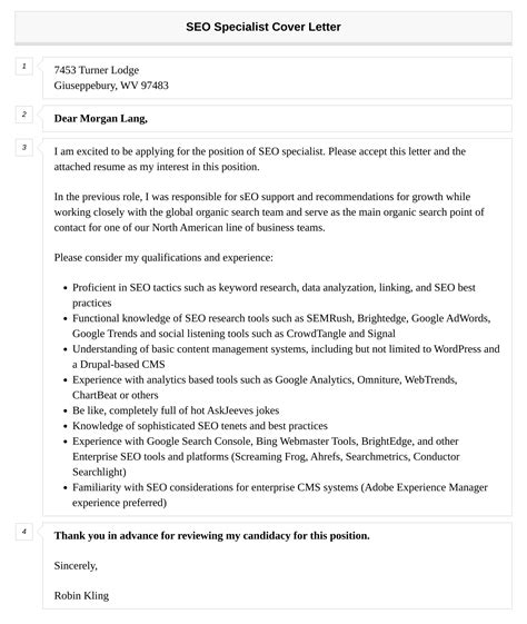 Seo Specialist Cover Letter Velvet Jobs