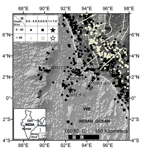 Seismicity map offshore Northern Sumatra region with earthquake ...