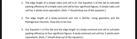 Solved 1 The Edge Length Of A Simple Cubic Unit Cell Is 2r