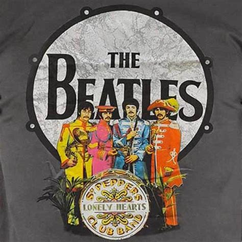 The Beatles T Shirt Sgt Pepper Drum Logo Official Mens Charcoal Grey Ebay